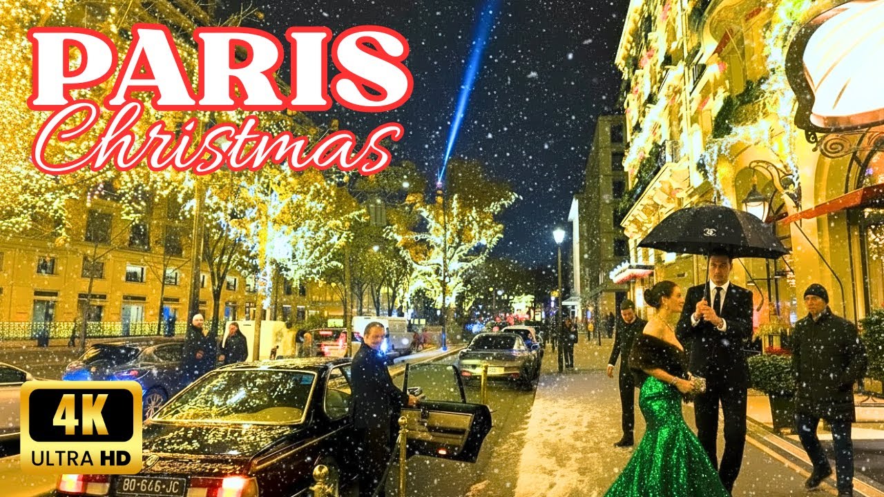 🇫🇷 24 Nov 2025 - Paris Snow Walk 4K HDR Champs Élysées Christmas Lights