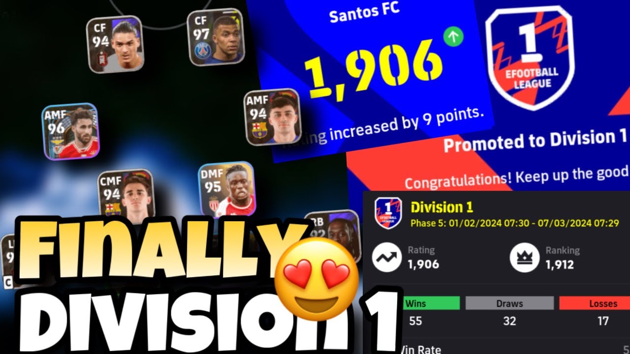 FINALLY DIVISION 1 🤩🥳| BASE SQUAD 🌟 | DIVISION 1 RANK PUSH | EFOOTBALL 2024 | EFOOTBALL