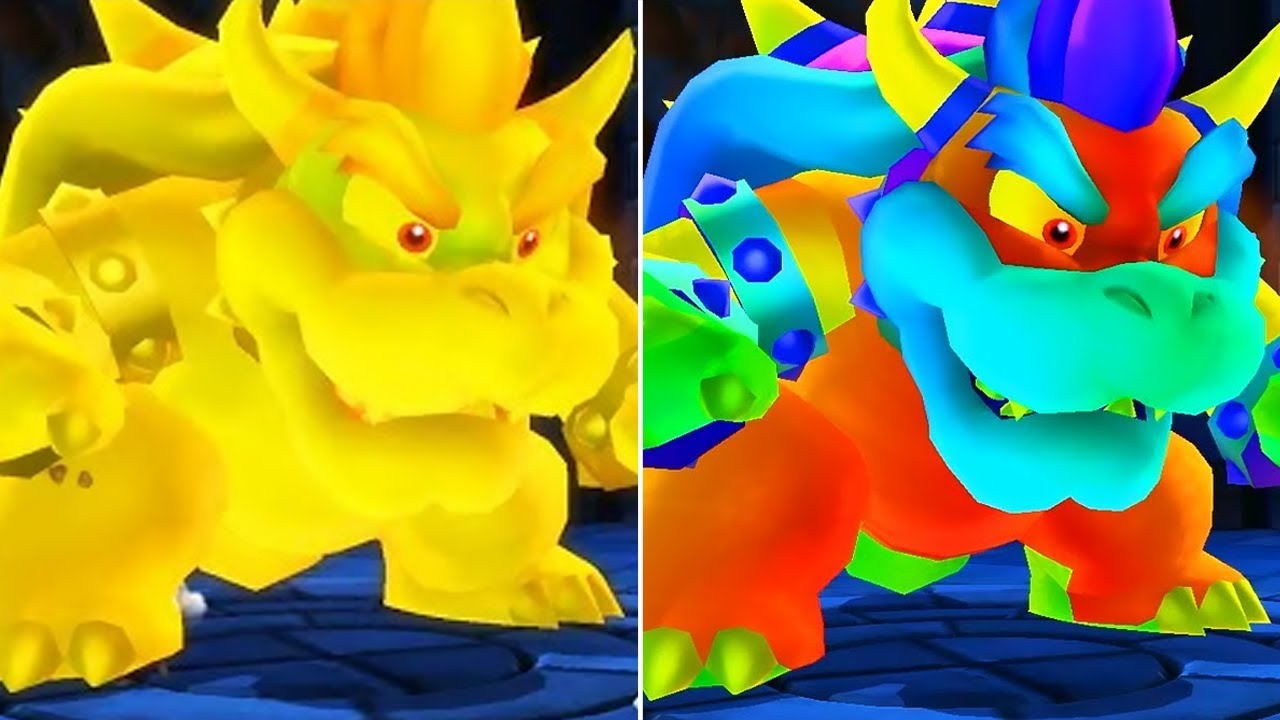 Super Mario 3D Land - Rainbow Bowser vs Golden Bowser Boss Battle (Comparison)