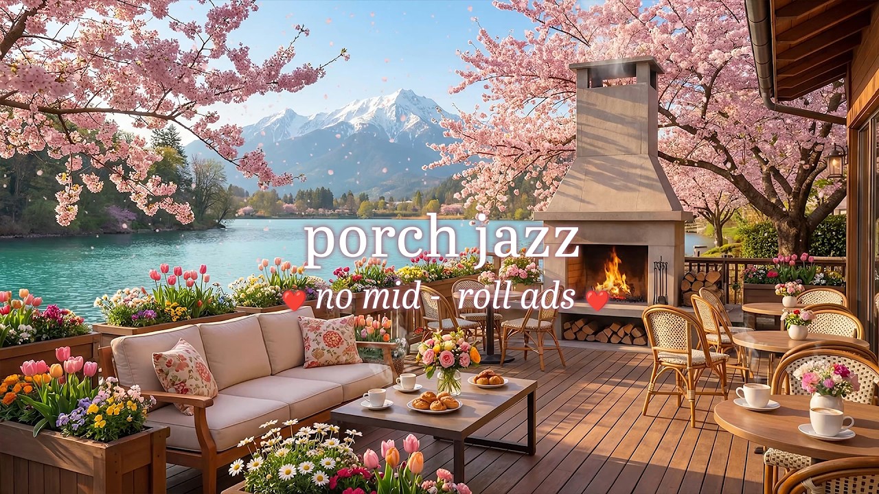 🌿 Spring Porch Jazz (NO MID-ROLL ADS) - Cozy Café Ambience for Relaxation & Study
