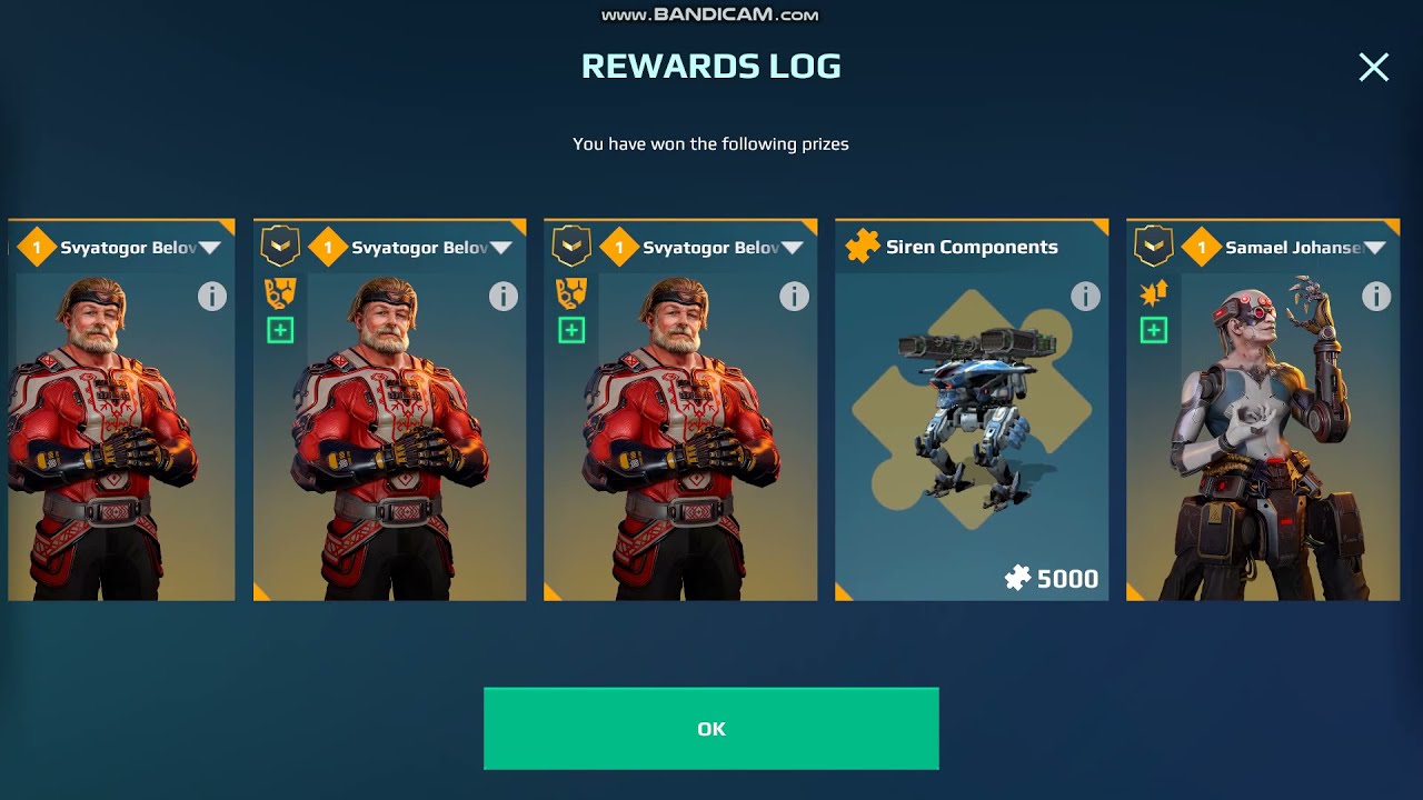 Rewards  Log:  2 Baihu Luchador's War Robots 7.8