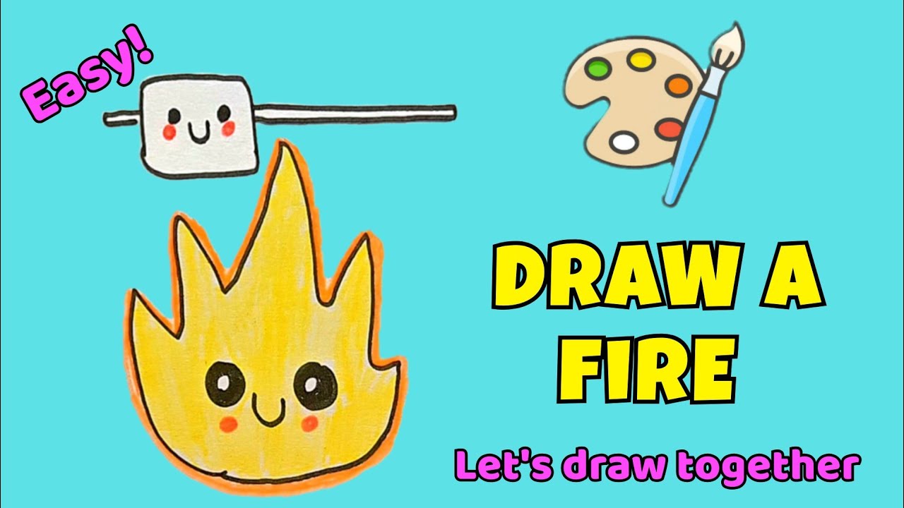 Easy Fire and Marshmallow Drawing for Kids 🍡🔥 