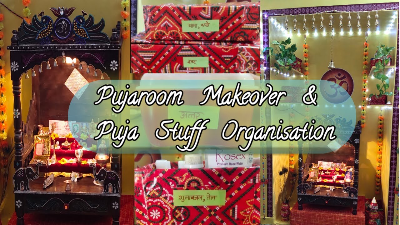 How to Decor Poojaghar/Pujaroom Makeover/Puja Stuff Organisation/ Background Decor/Home Mandir decor