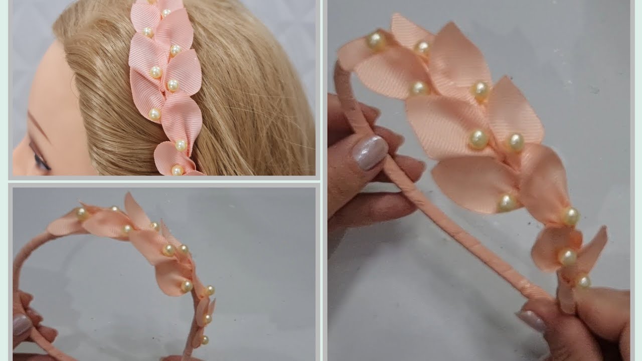 Como fazer Tiara pétalas com pérolas delicada salmão #tutorial #artandcraft #elegant