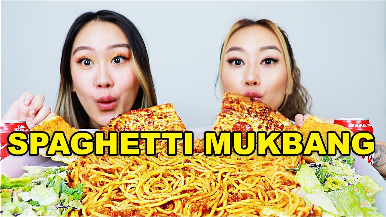 SPAGHETTI PASTA MUKBANG | PIZZA, GARLIC BREAD, SALAD | 먹방