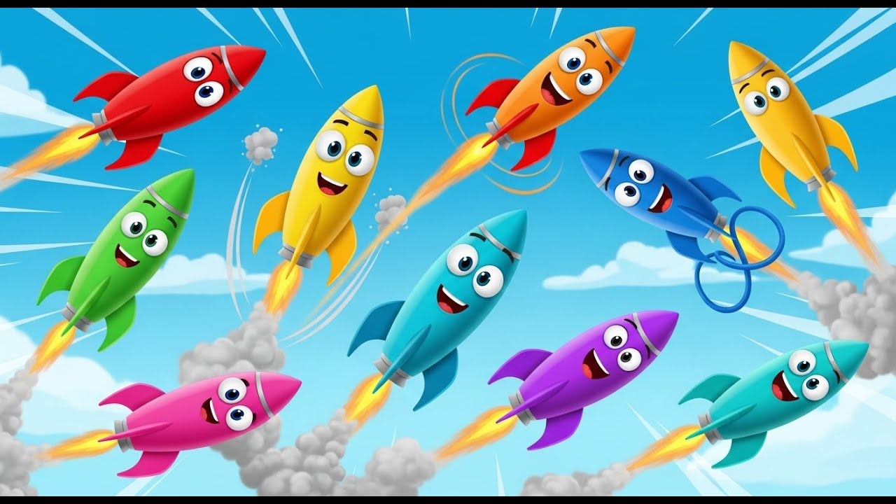 Восемь маленьких игрушечных ракет: Зум-зум-зум | Космическое приключение и песенка для счета