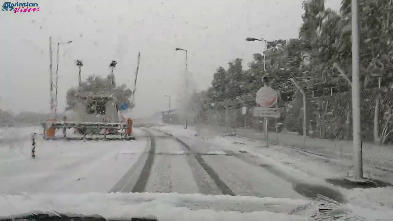 Real-Time Driving through Athens airport during snowstorm ❄ Barbara (6 Feb 2023)