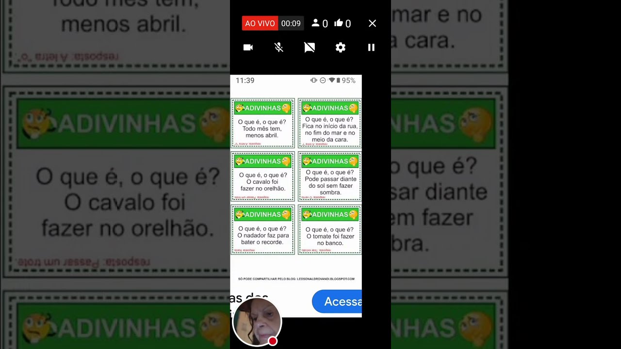 cantinho da vovó P .S está ao vivo! Charadas quem sabe , esperando  vocês.