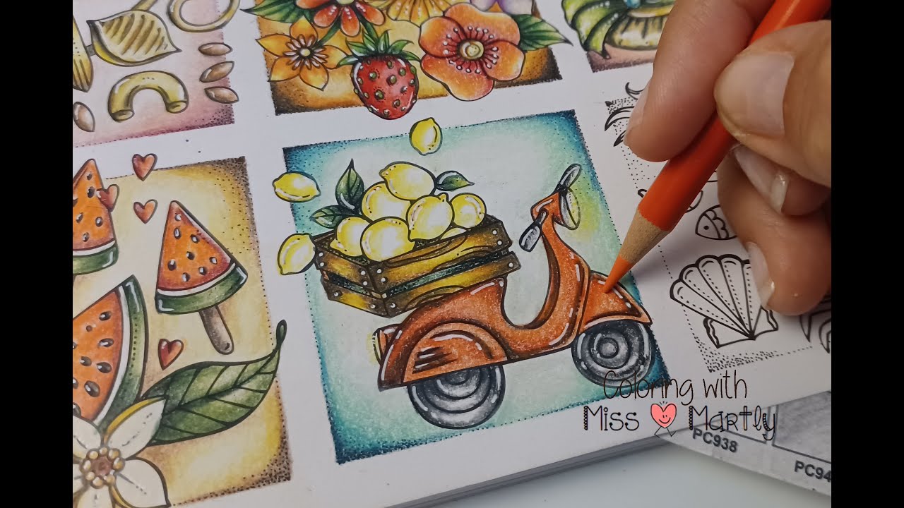 Coloring: Meine Reise durch Europa by Rita berman | Motorbike with Prismacolors