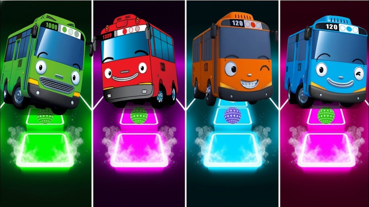 Tayo The Little Bus - Green 🆚 Yellow 🆚Red 🆚 Blue Bus 🎶 Tiles Hop EDM Rush Gameplay 🎯💥