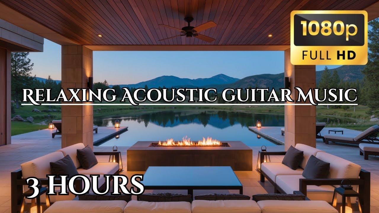 🔥3 Hour Fireplace Lakeside Patio View with Piano Background Music