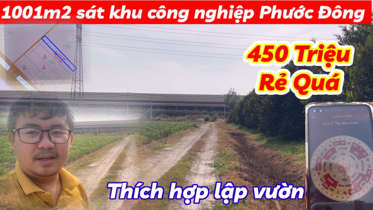 bán đất 450 triệu 1001m2 tại thị xã trảng bàng sát bên khu công nghiệp phước đông giá re