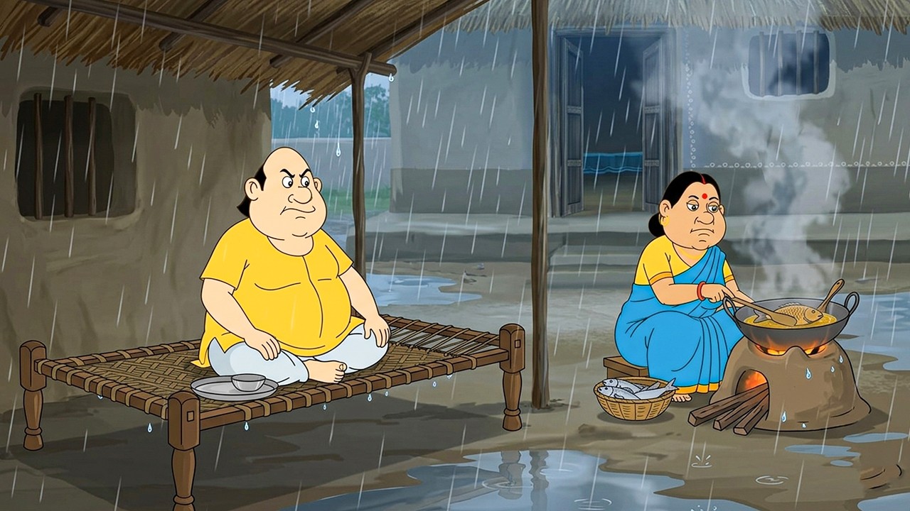 তীব্র বৃষ্টির মধ্যে খাটে বসে আছে গোপাল ভাঁড়! স্ত্রী বানাচ্ছে গরম গরম মাছ Gopal Bhar NewEpisode 2026