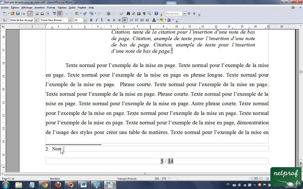 Open Office Writer Références en notes de bas de page