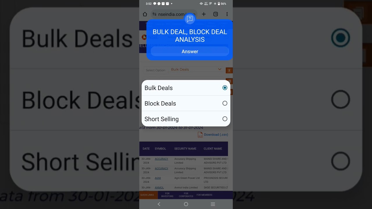 BULK DEAL, BLOCK DEAL SHORT ANALYSIS