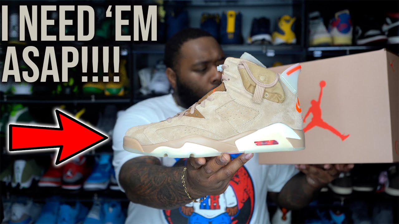 AIR JORDAN 6 TRAVIS SCOTT BRITISH KHAKI SNEAKER REVIEW THESE ARE FIRE 🔥 I NEED THEM!