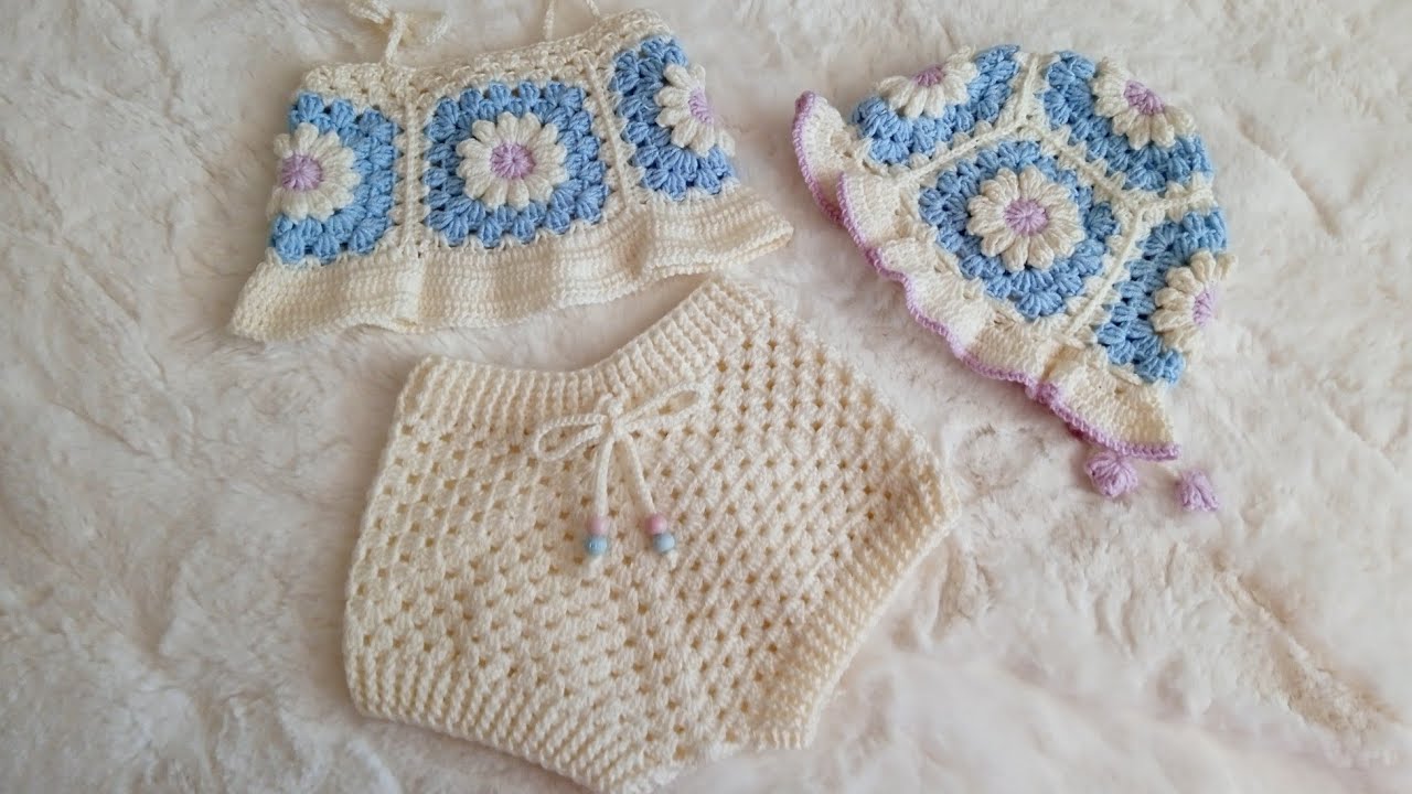 TOP SQUARE EM CROCHÊ DE 1 a 2 anos/Conjunto.