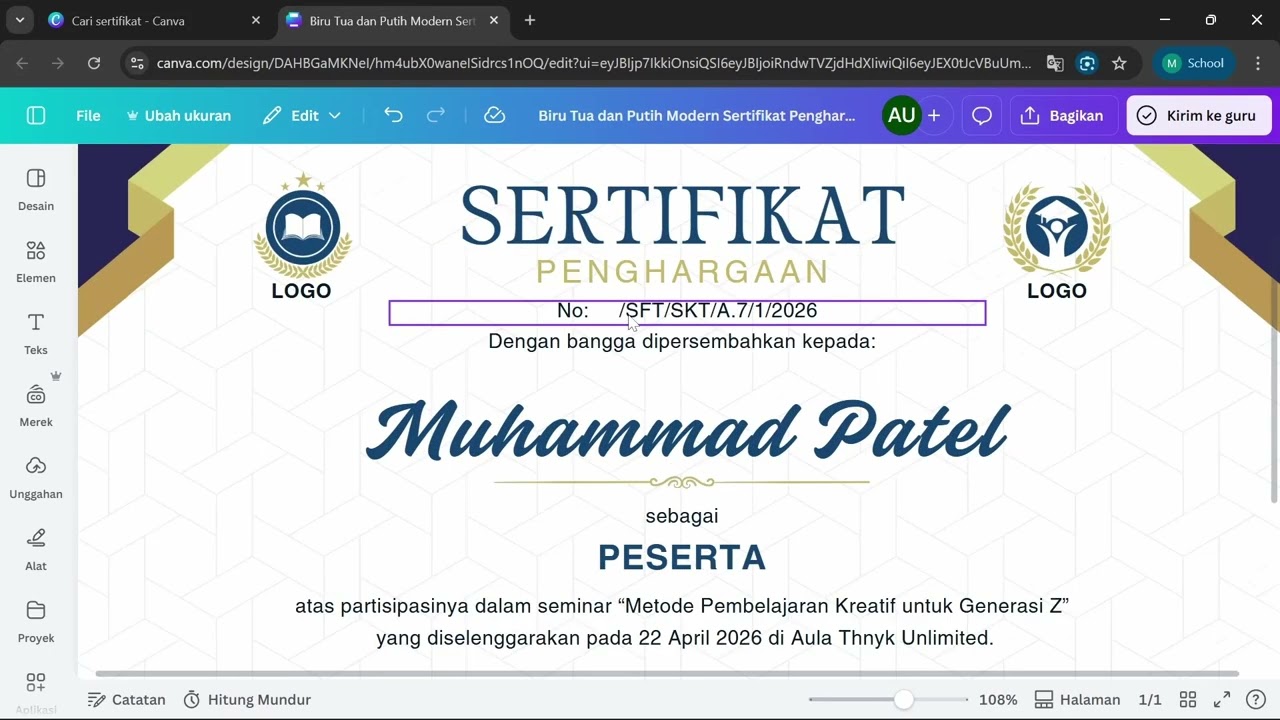 Cara Mudah Membuat Sertifikat Automatis Hanya Dengan Canva (Premium)