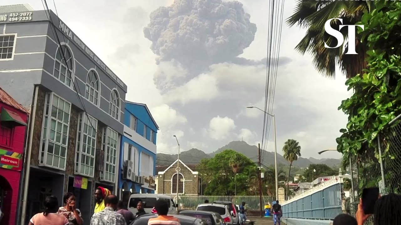 Ash-covered streets after Caribbean volcano erupts