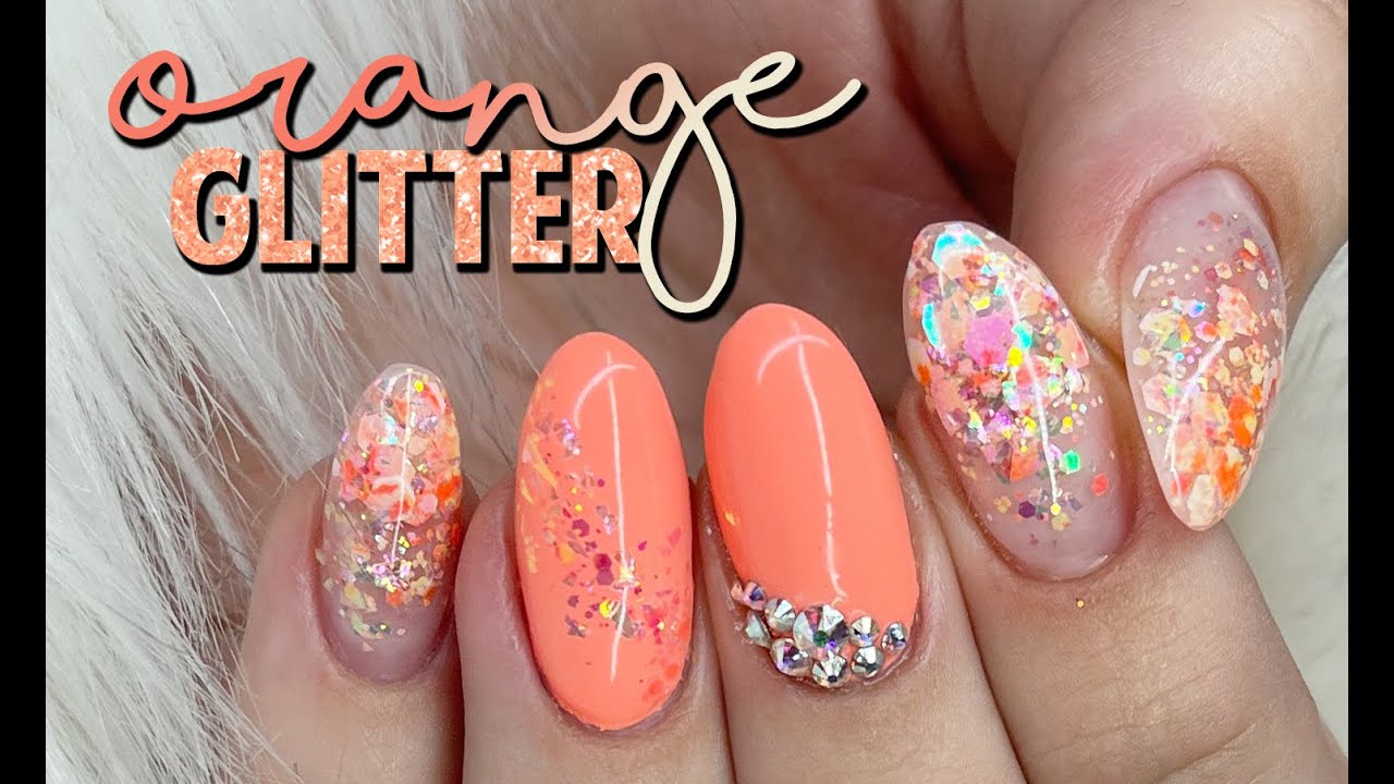 ORANGE GLITTER FADE WITH BUILDER GEL | Hard Gel