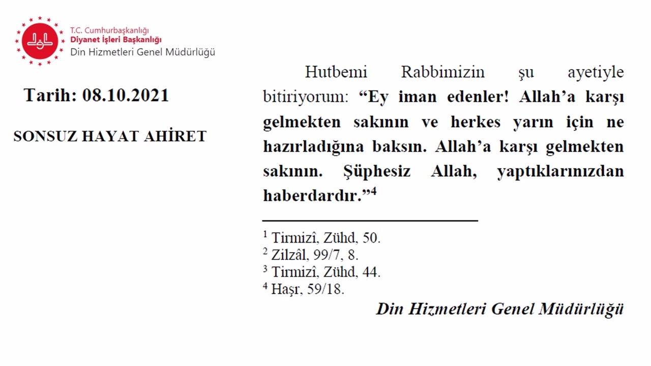 DİB Cuma Hutbeleri Ekim 2021