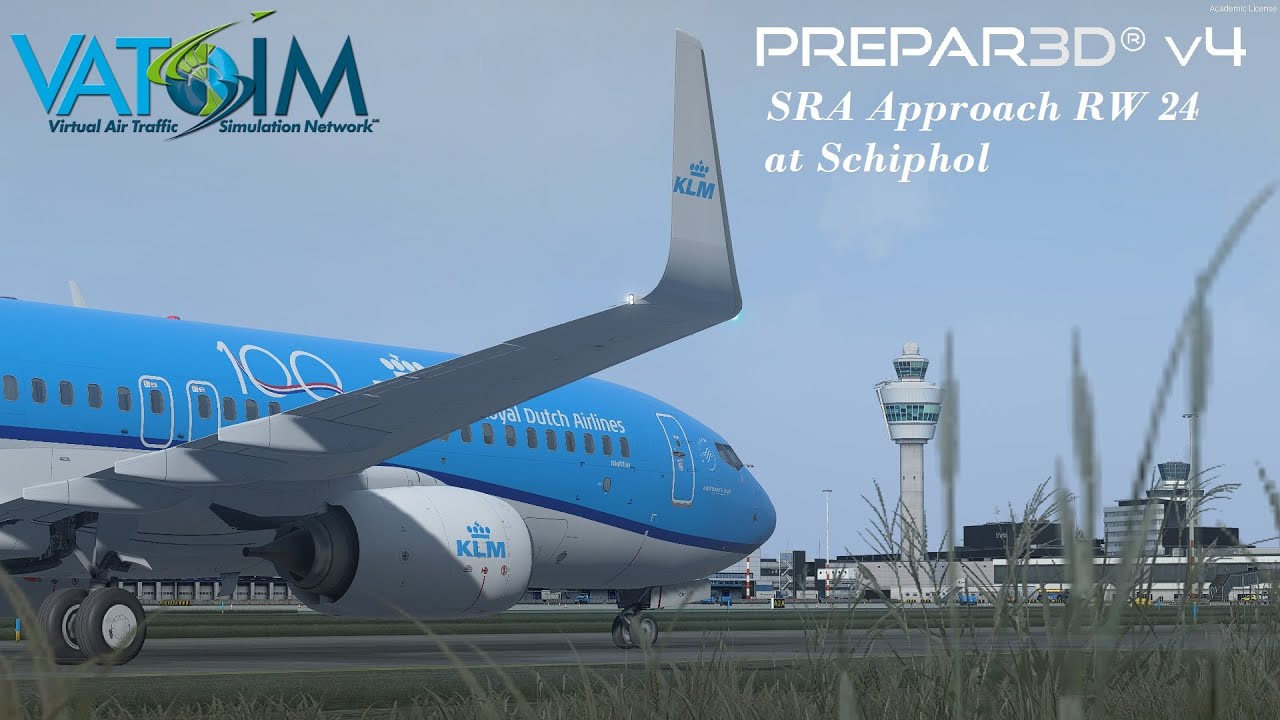 P3D V4.5 Stormy cosswind SRA surveillance radar approach with radio transmission subtitles [VATSIM]