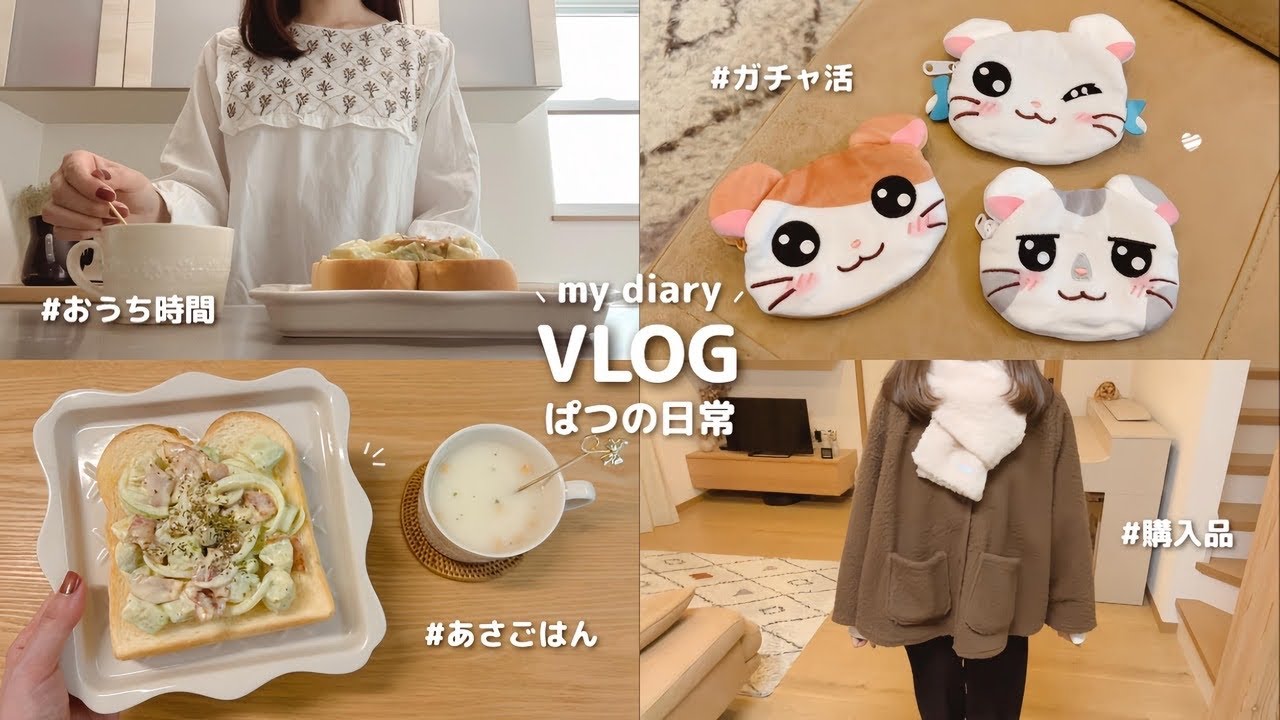 vlog｜日常のひとこまを大事にするパート主婦の暮らし🫧 サラダトーストとスタミナごはん ⋮ まな板とZOZOTOWN秋冬購入品 ⋮ メイクポーチの中身 ⋮ ガチャ活