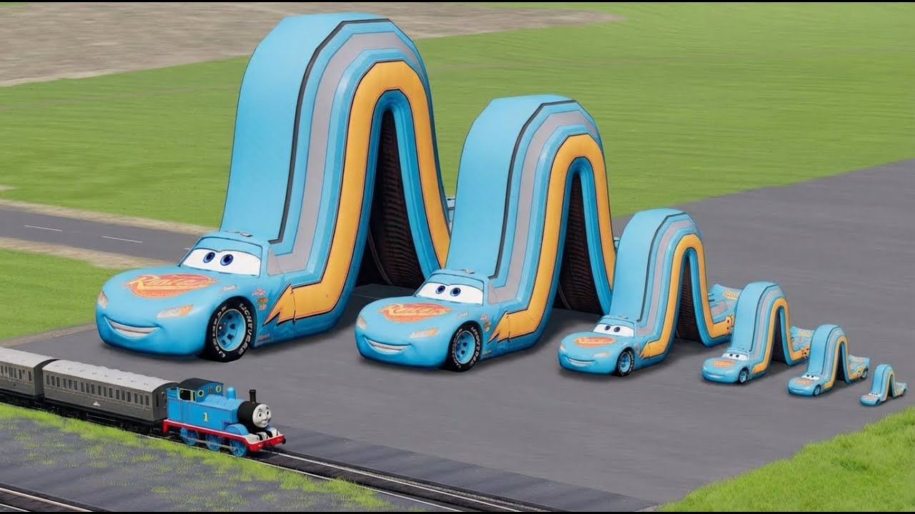 Big & Small Long Snake Lightning McQueen vs Long Snake Dinoco vsThomas Train BeamNG.Drive