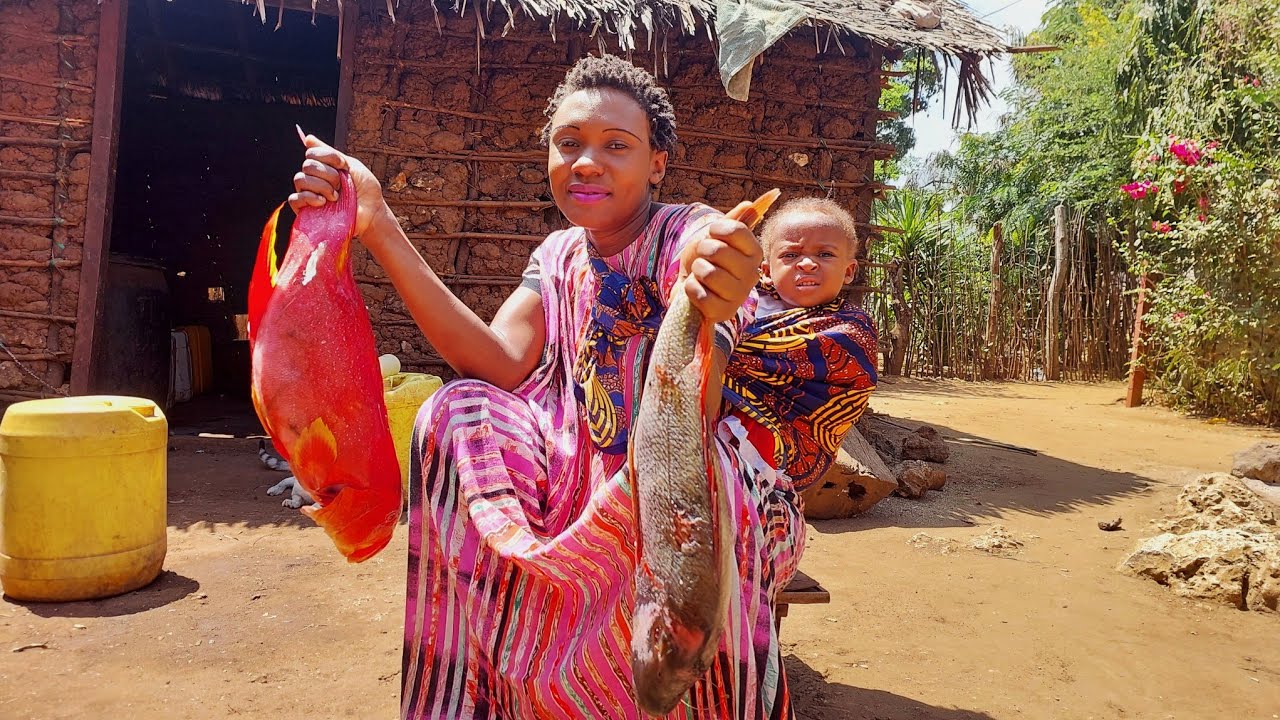 Cooking African Village food/Giriama Coconut Fish Curry with Vegetables/African Village life