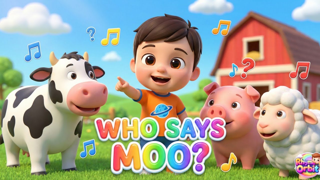 WHO SAYS MOO? 🐄🐷🐑 | Animal Sounds Guessing Song 🎵✨ @RhymeOrbit