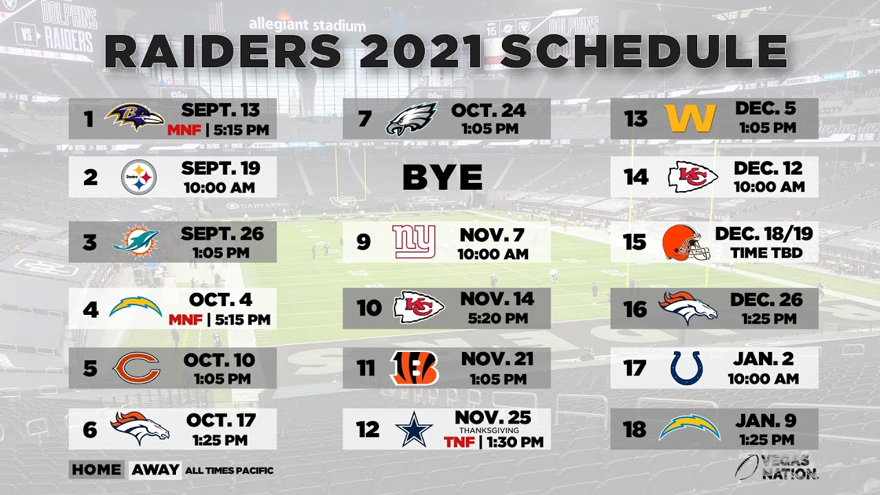 Raiders 2021 Schedule Released