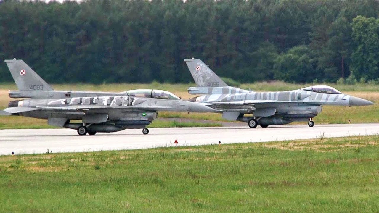 Polish Air Force F-16 Flexes Its Muscles - Takeoffs @  Łask Air Base