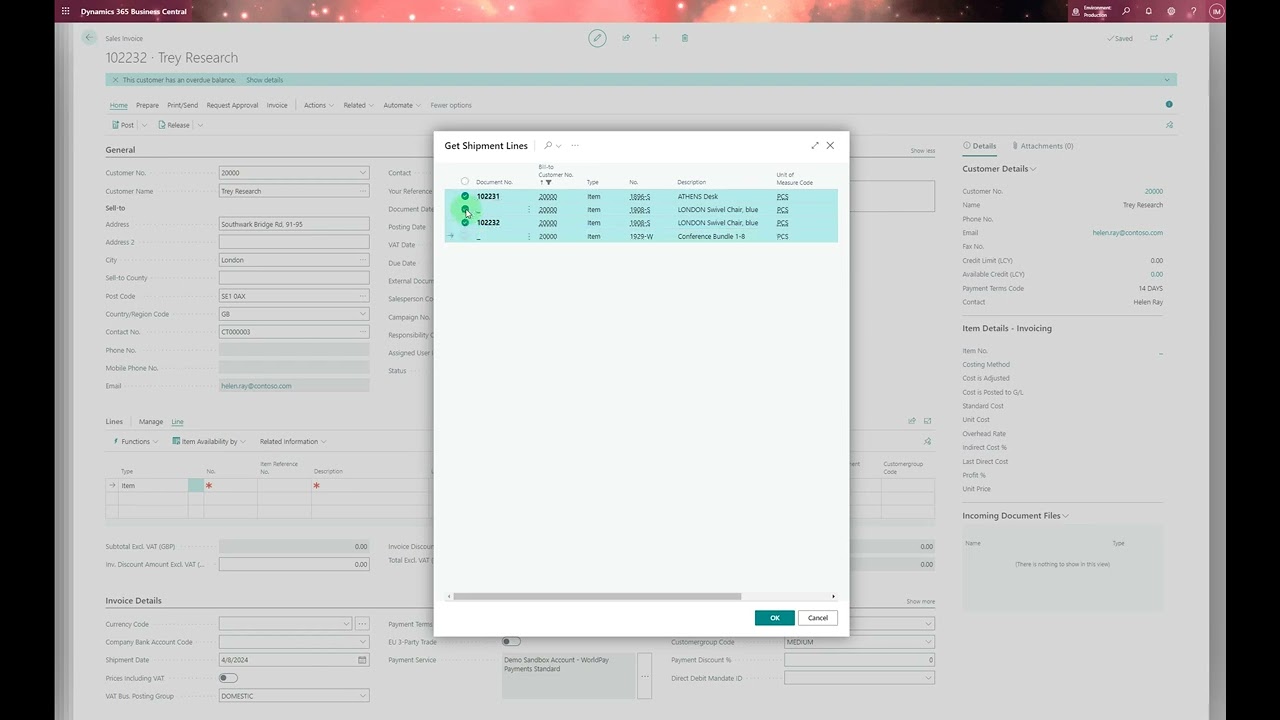How to create Combine shipments and Get receipt lines in Business Central