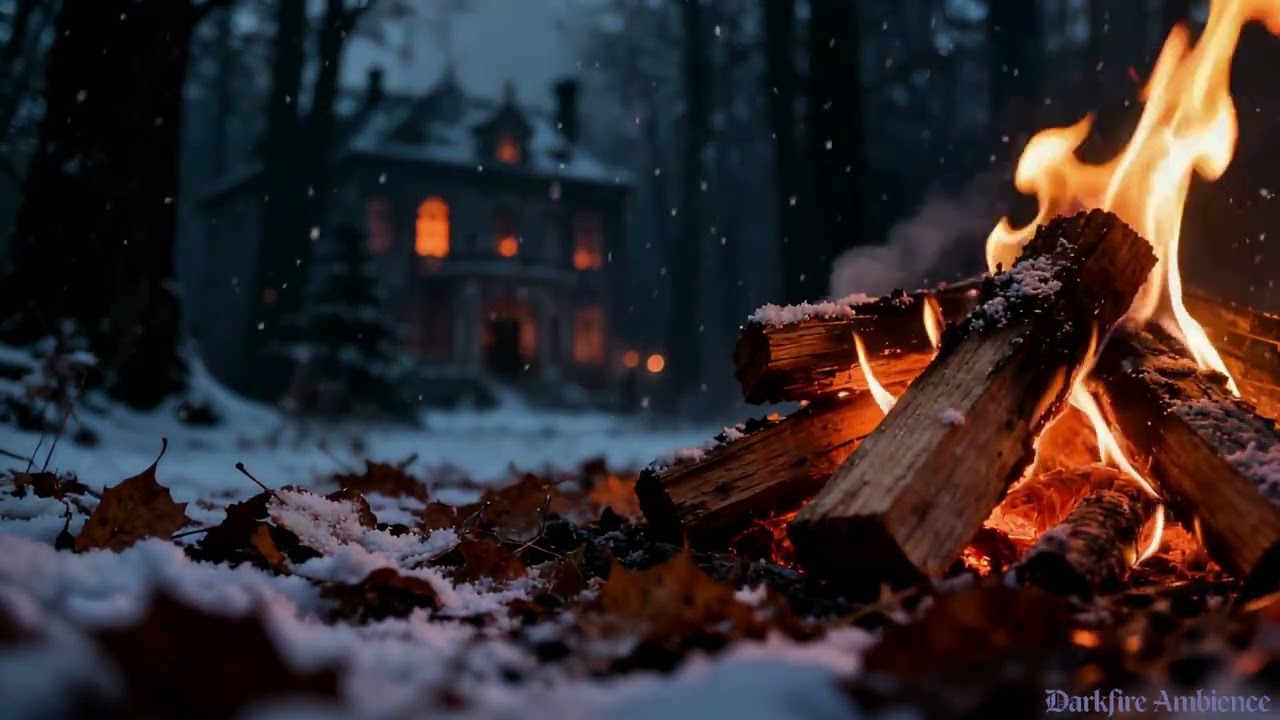 Snow Fireplace Ambience ❄️ Cozy Winter Fire at the Gothic Manor for Sleep & Study