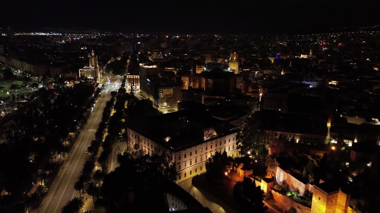 Malaga night drone cinematic