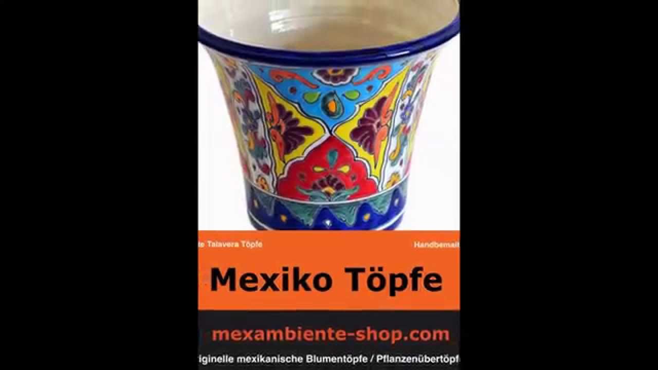 Mexiko T&ouml;pfe - Bunte mexikanische Blumengef&auml;&szlig;e mit Muster handbemalt