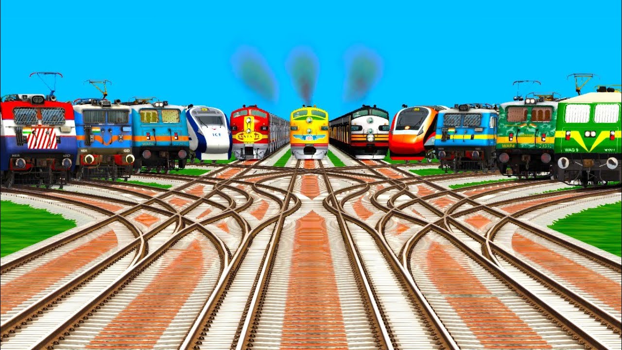 🪡11*TRAINS  ON TRACKS PROBLEM✈️Train crossing gameplay /Indian railways Bridge and Eclectic train 
