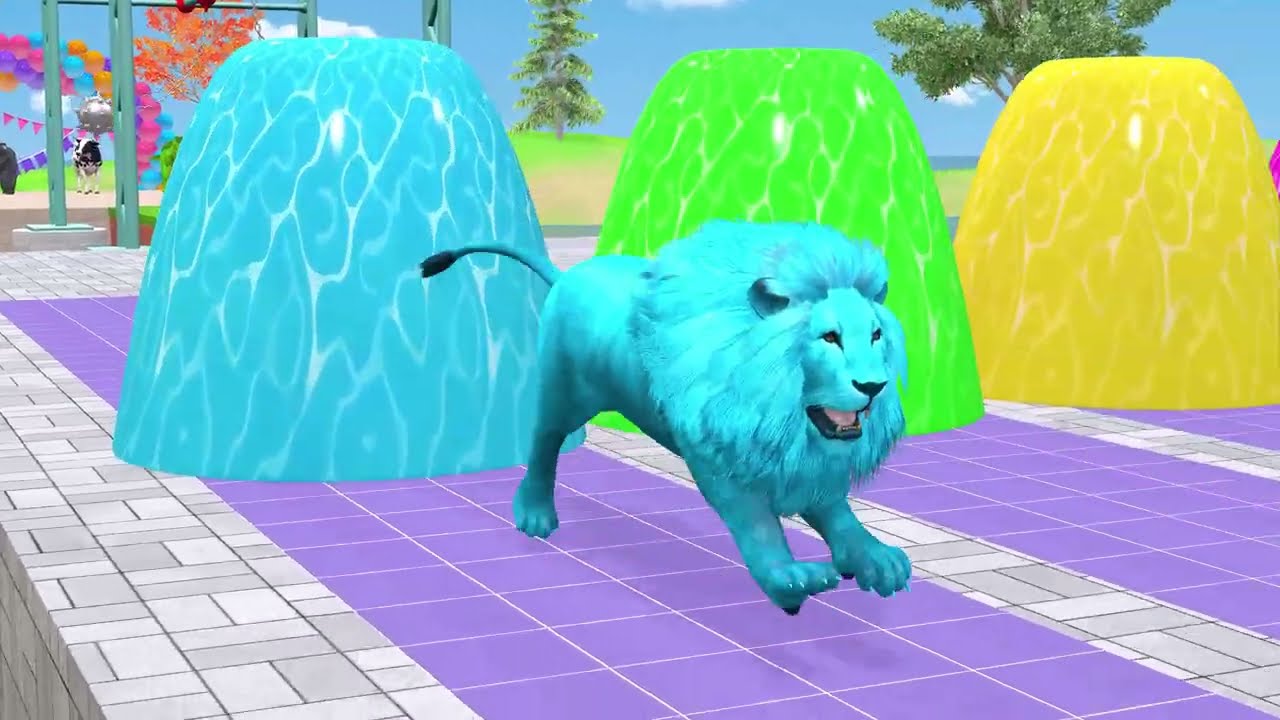 Long Slide Game With Cow Elephant Gorilla Hippopotamus Tiger - 3d Animal Game - Funny 3d Animals