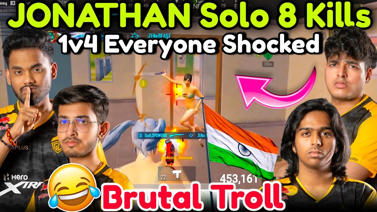 🇮🇳JONATHAN Full Pump for BGIS🥶 1v4 Drop Clash 😡 18 Kills + 13 Kills 🤯💦  Brutal Troll 🤣😂