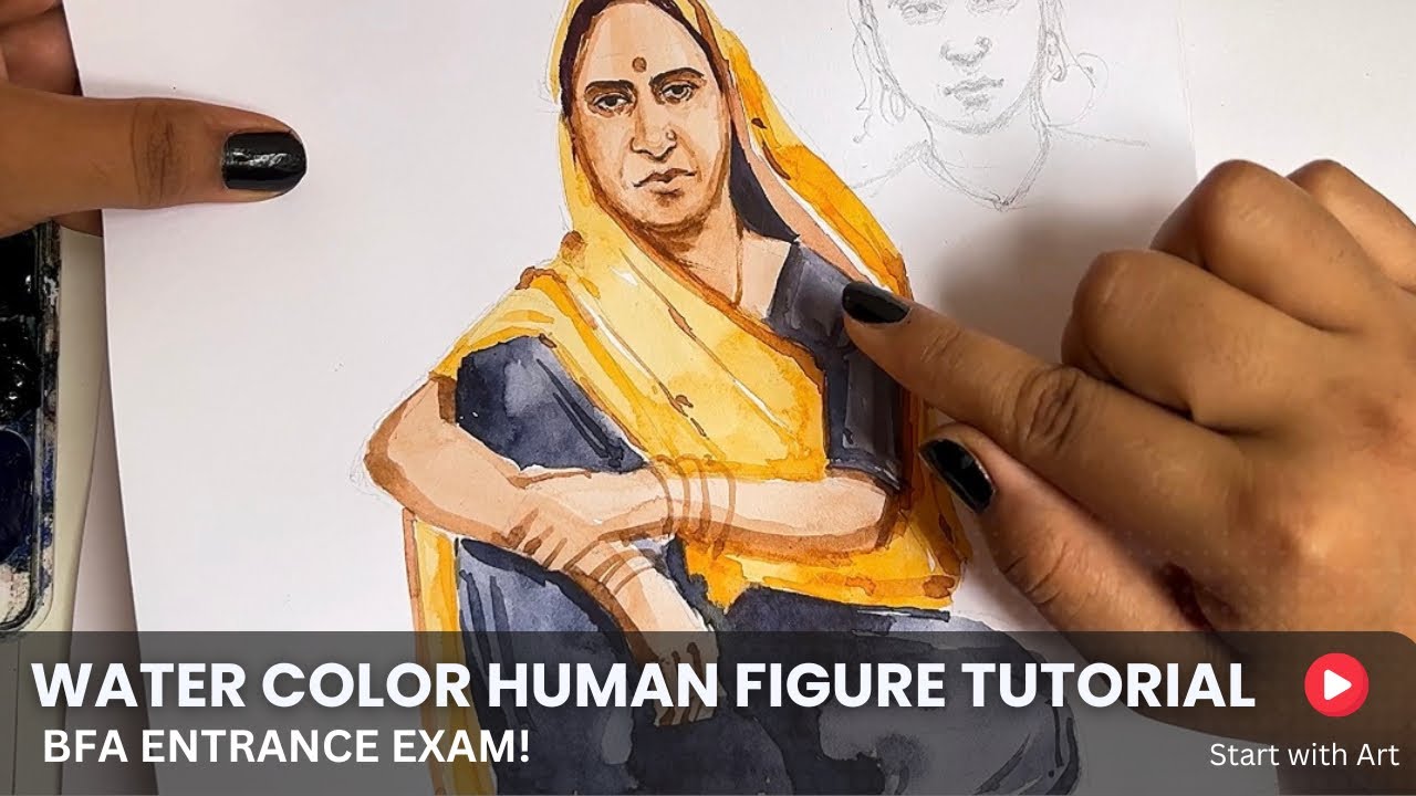 Watercolor Human Figure Tutorial | Step-by-Step on Cartridge Sheet (140 GSM) | BFA Entrance  Exam !
