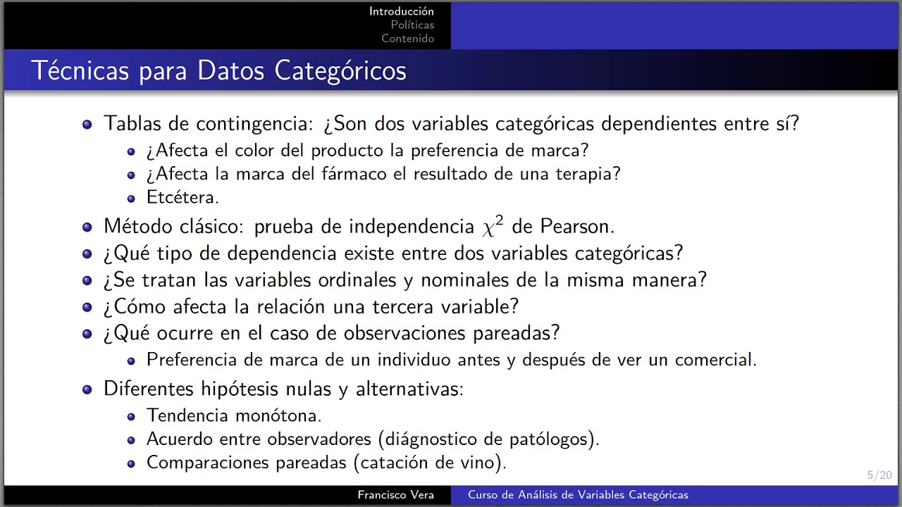 Análisis de datos categóricos - clase 1: Introducción, políticas, contenido