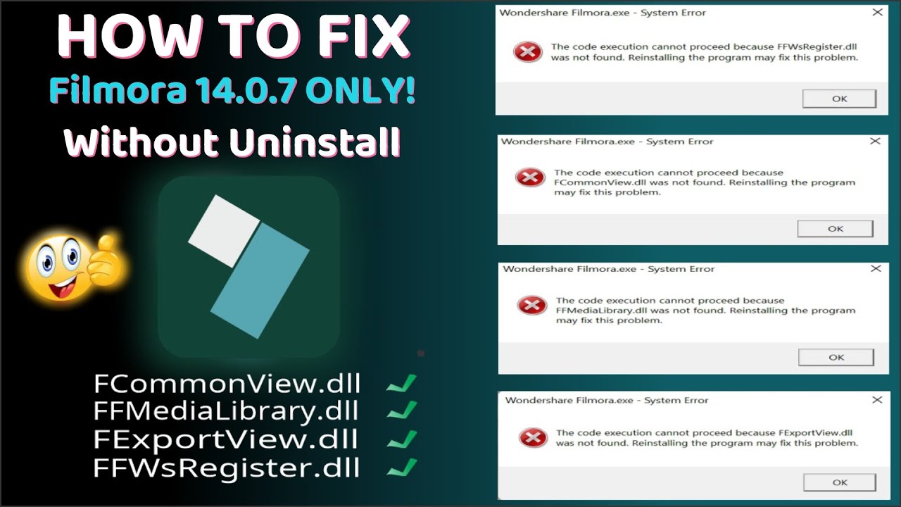 how to solve ffwsregister dll filmora 14.0.7 error missing file not found