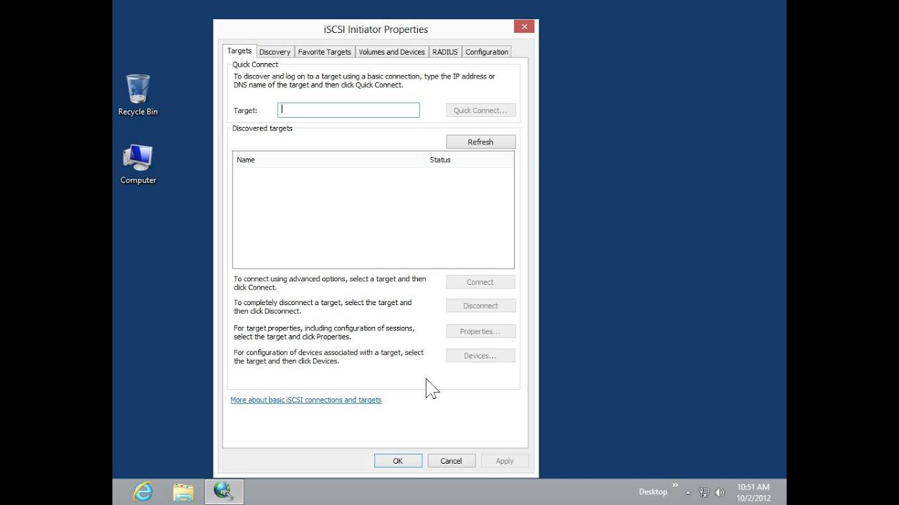 Windows 8.0 Professional - Use iSCSI Initiator