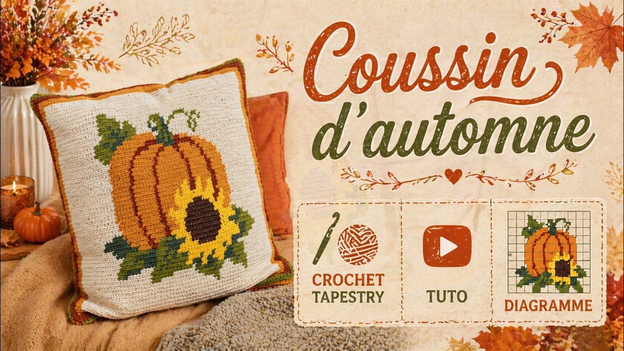 🍁 HOUSSE DE COUSSIN CITROUILLE TAPESTRY CROCHET🍁