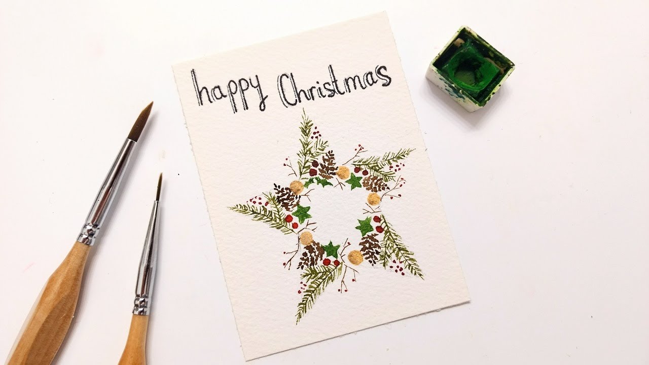 EASY Christmas star wreath painting tutorial » How to paint DIY Christmas cards for beginners 2024