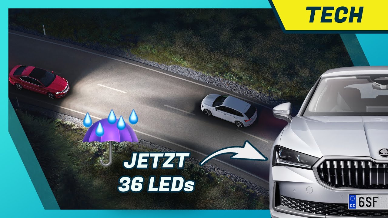 Neue Matrix LED Scheinwerfer im Skoda Superb (2024) im Test: Nachtfahrt, Erklärungen & Ambientelicht