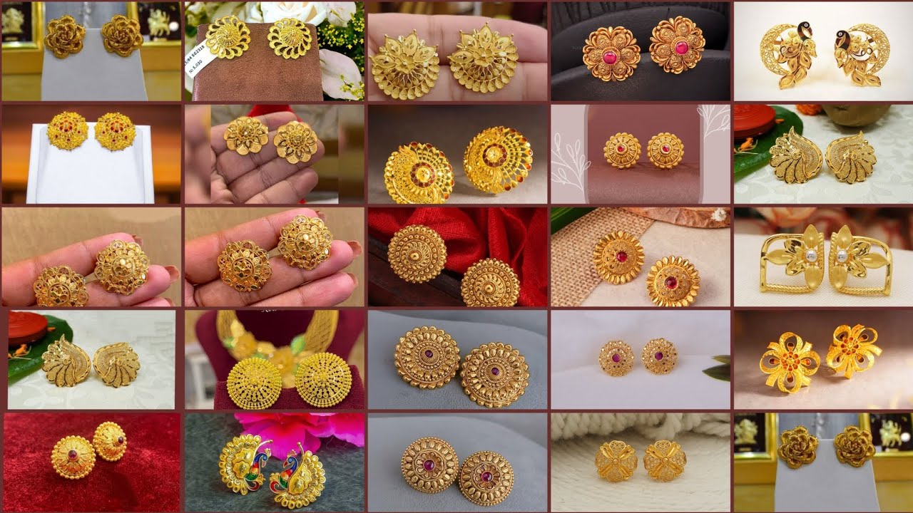Gold earrings tops designs for daily use  #goldearrings​ #earrings #goldtops #goldjewellery #viral 