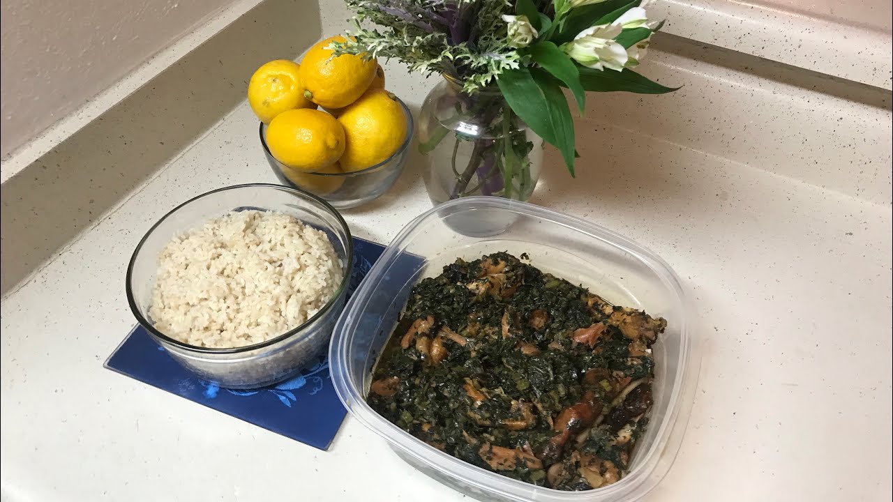 Tasty Liberian style collard greens and brown rice for dinner.