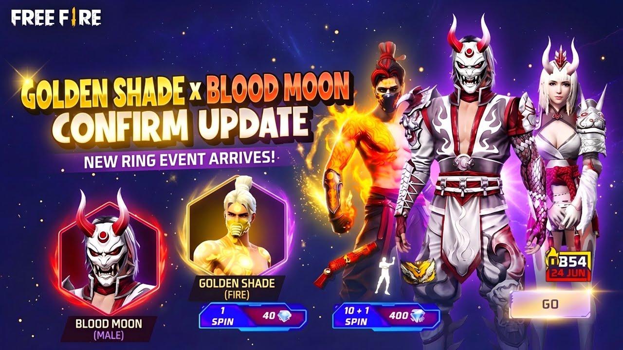 Golden shade Return confirm date. Blood moon bundle back. 🥳🤯. Ff new event. Free fire new event 🥵