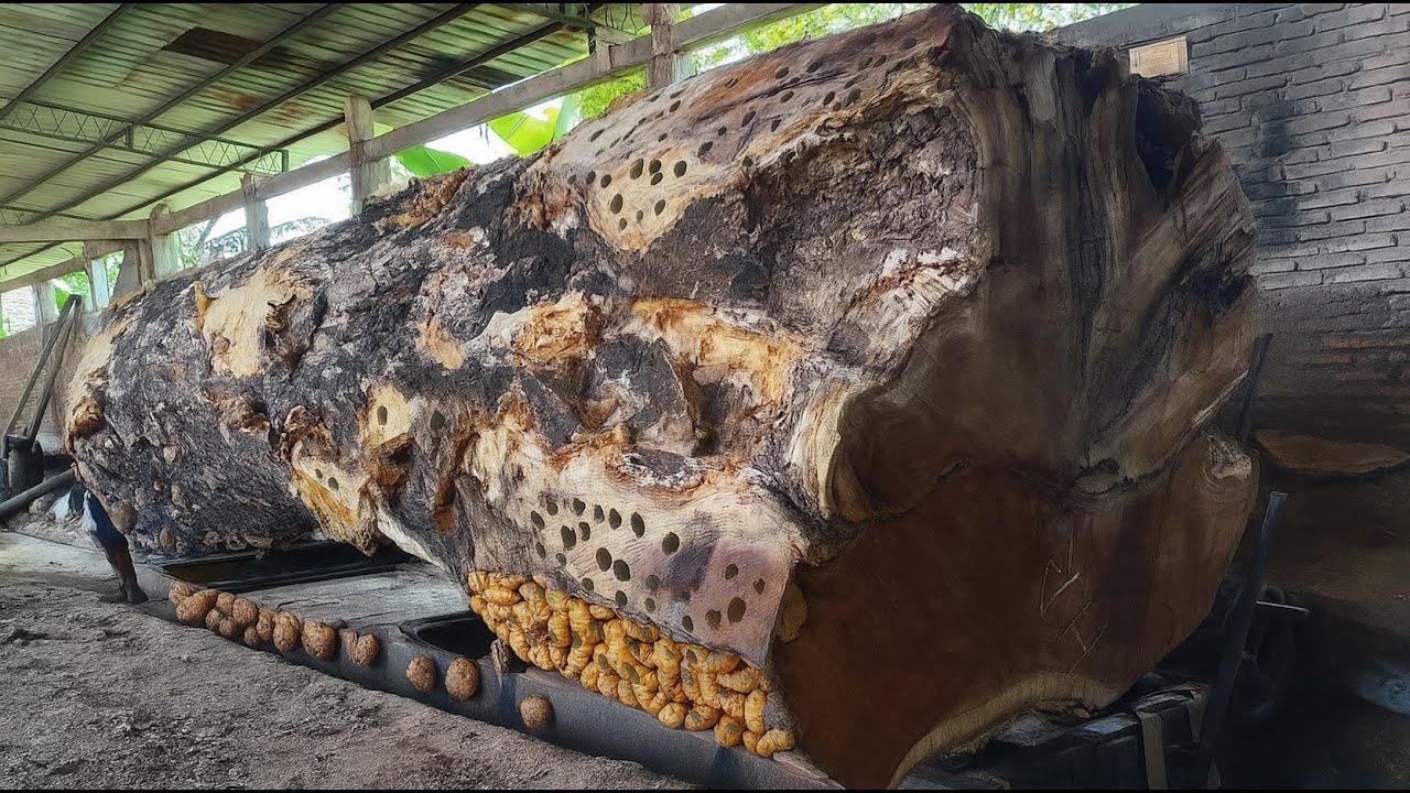 Shocking ‼️ Sawing Pink Wood Reveals Secret Cavity in Sweden
